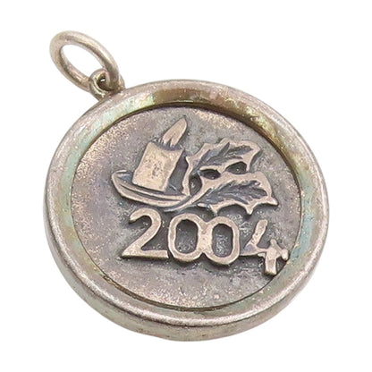 925 Sterling Silver Vintage Pendant 2004 Christmas Candle Holly Charm  PT25339