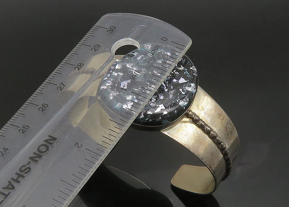 DTR JAY KING 925 Sterling Silver  Vintage Dichroic Glass Cuff Bracelet  BT9169