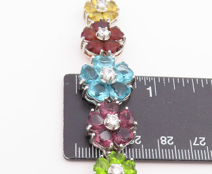 925 Sterling Silver Vintage Necklace Multi Gemstone Elegant Floral Chain  NE4897