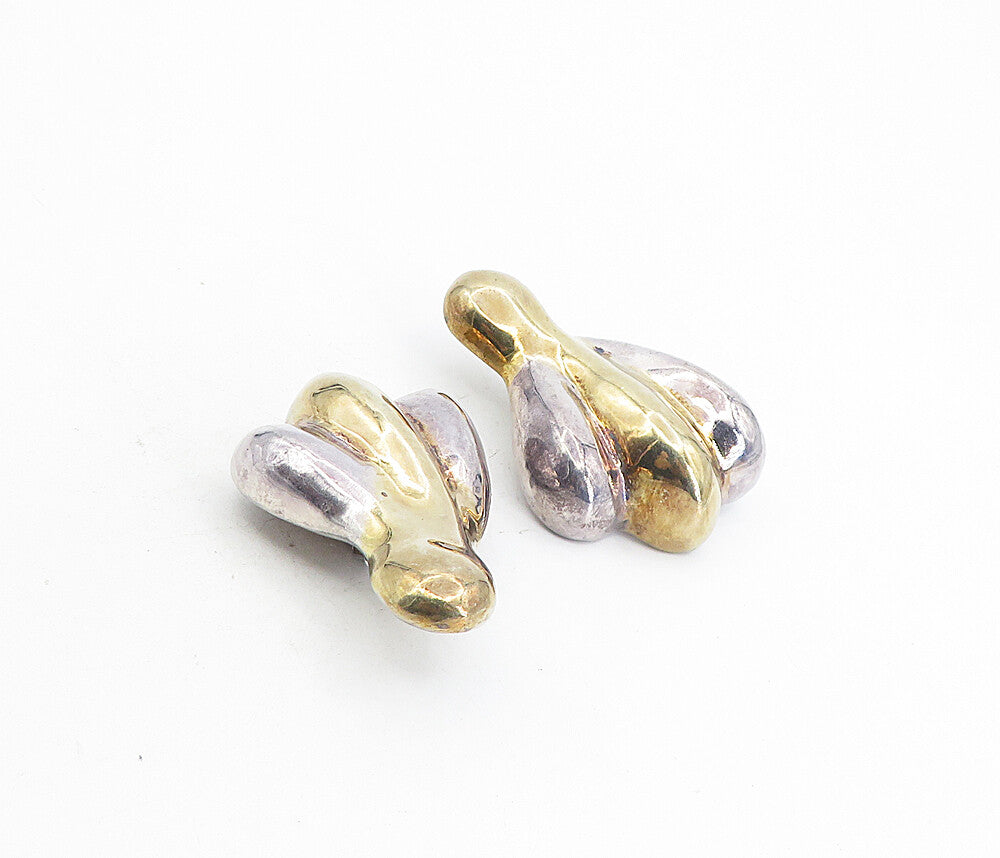 ISRAEL 925 Silver  Vintage Two Tone Sculpted Non Pierce Drop Earrings  EG4486