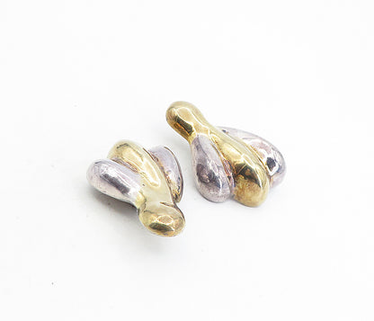 ISRAEL 925 Silver  Vintage Two Tone Sculpted Non Pierce Drop Earrings  EG4486