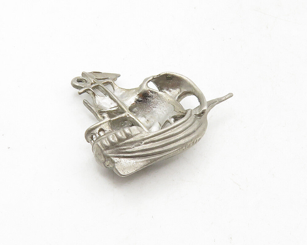 925 Sterling Silver  Vintage Dark Tone Sailing Ship Motif Pendant  PT7266