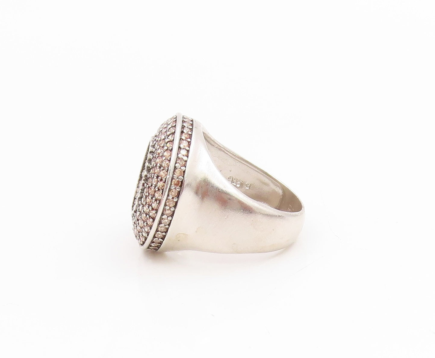 925 Sterling Silver Vintage Ring Champagne CZ Elegant Dome Band  Sz 6  RG34360