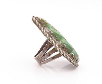 925 Sterling Silver Vintage Ring NAVAJO ZUNI Large Turquoise Leaf SZ 6.5 RG32119