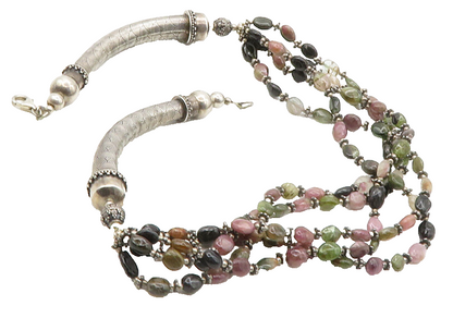 925 Silver  Vintage Black Onyx Quartz & Amethyst Beaded Chain Necklace  NE2262