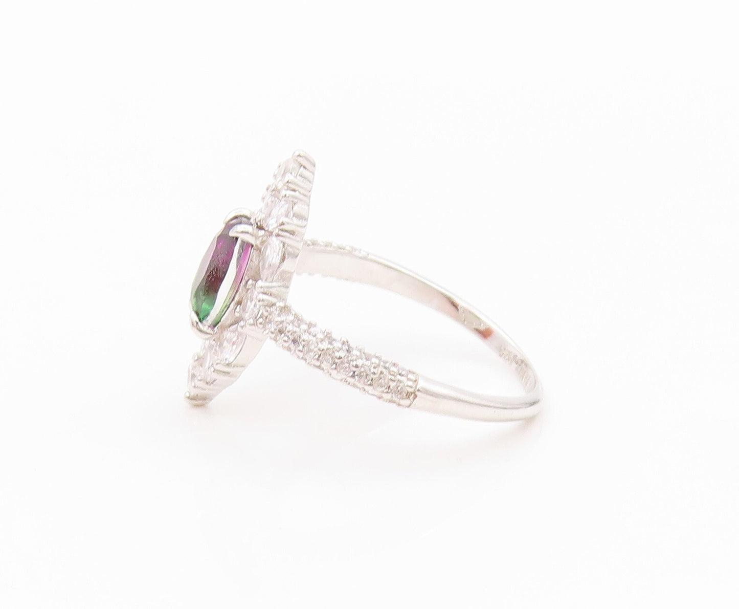 925 Sterling Silver Vintage Ring Designer Gemstone & CZ Cocktail Sz 7.5  RG31816