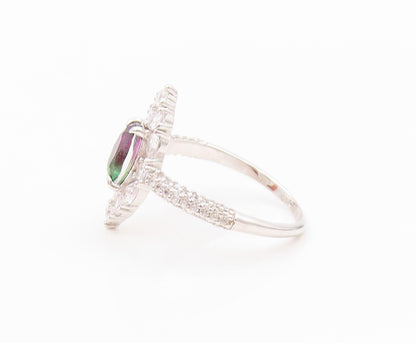 925 Sterling Silver Vintage Ring Designer Gemstone & CZ Cocktail Sz 7.5  RG31816