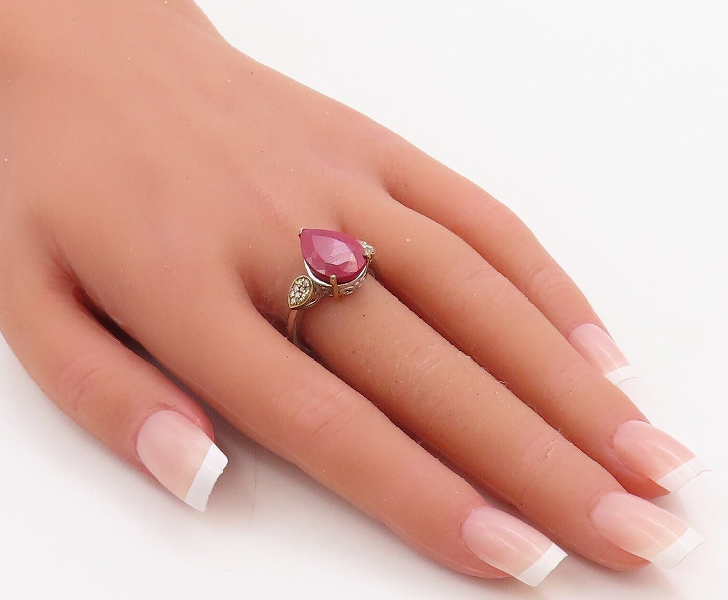 925 Sterling Silver Vintage Ring Diamonds & Drop Cut Gemstone  Sz 7.5  RG30527