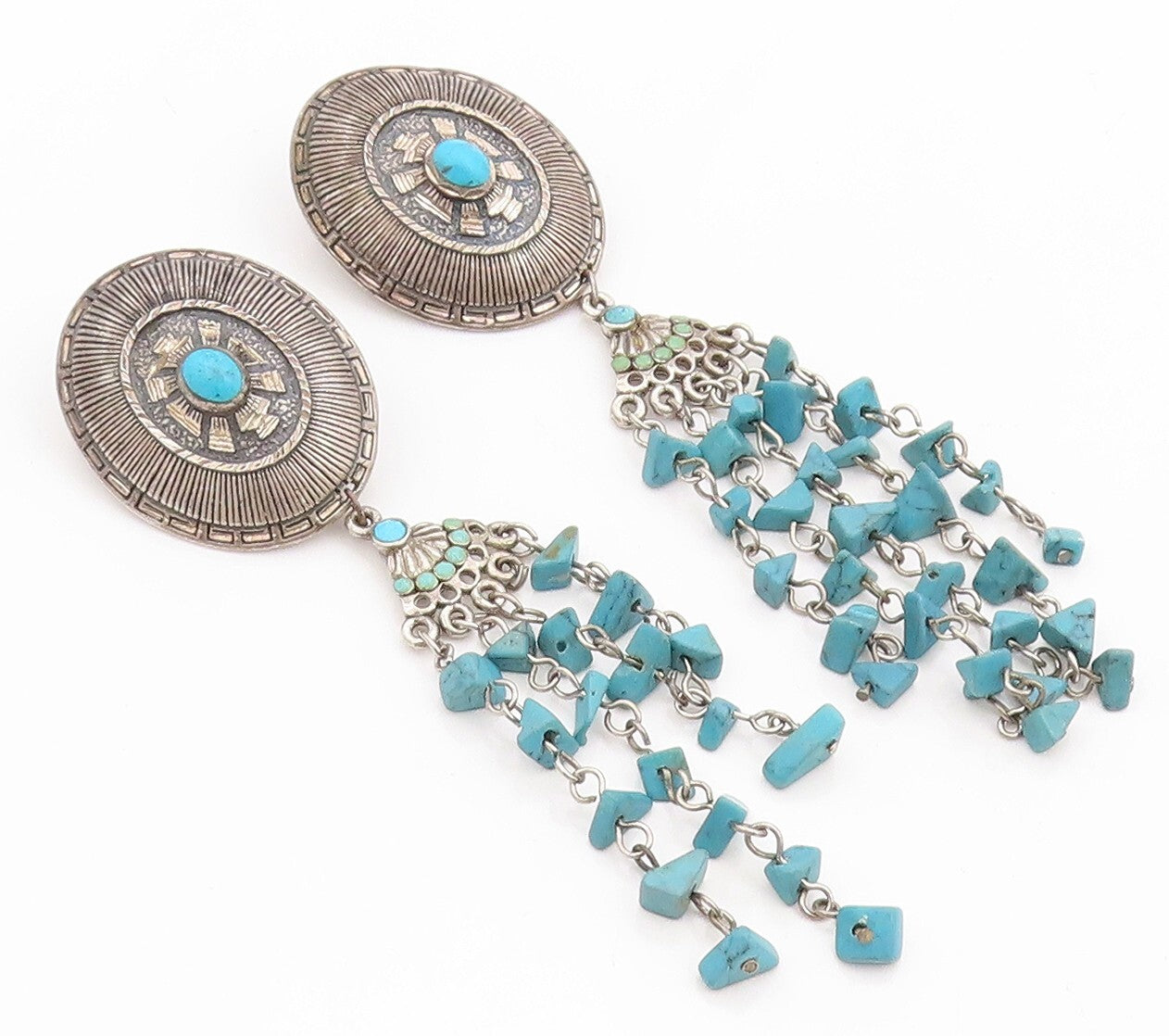 925 Sterling Silver Vintage Earrings SILVER CLOUD Dangling turquoise  EG13186