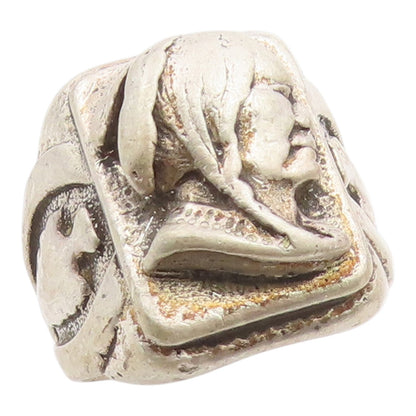 925 Sterling Silver Vintage Ring Native Chief Portrait Band  Sz 9.5  RG36034