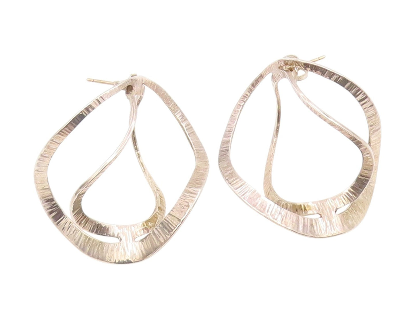 14k Gold & 925 Sterling Silver Vintage Earrings Double Wavy Open Hoops  EG13988