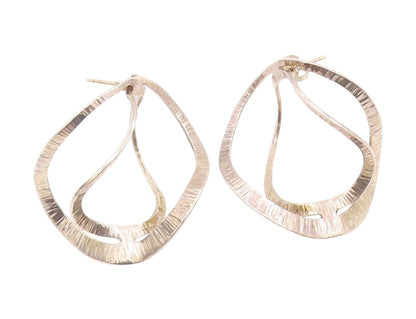 14k Gold & 925 Sterling Silver Vintage Earrings Double Wavy Open Hoops  EG13988
