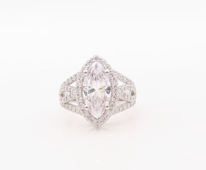 925 Sterling Silver Vintage Ring Designer Marquise Cutout CZ   Sz 8.5  RG30922