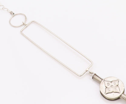 925 Sterling Silver Vintage Necklace Modernist  Floral & Rectangle Cutout NE4580