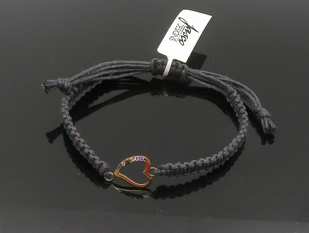 Gold Over 925 Silver  Gemstones Heart Adjustable Friendship Bracelet  BT1017