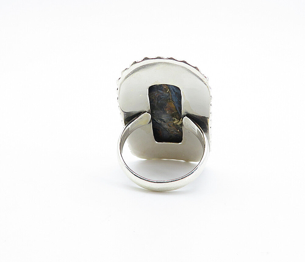925 Sterling Silver  Brown & Blue Jasper Shiny Cocktail Ring Sz 8.5  RG8200