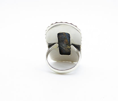 925 Sterling Silver  Brown & Blue Jasper Shiny Cocktail Ring Sz 8.5  RG8200
