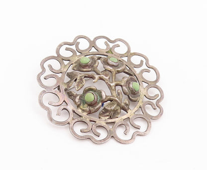 925 Sterling Silver Vintage Brooch Pin MEXICO Antique Turquoise Flower  BP10954