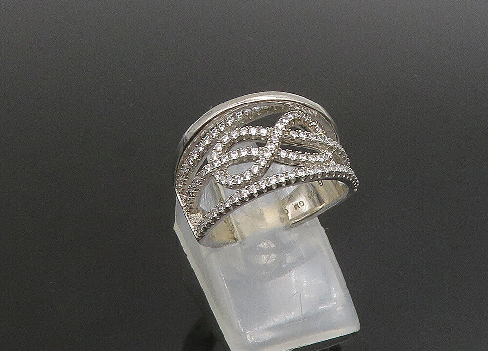 925 Silver   Vintage Shiny Topaz Infinity Split Shank Band Ring Sz 6  RG23364