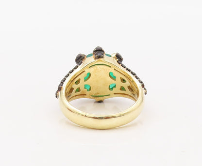 925 Sterling Silver Vintage Ring Gold Plated Green Onyx & Spinel  Sz 7  RG30633
