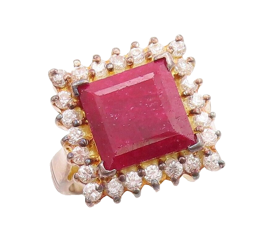 925 Sterling Silver Vintage Ring Gold Plated Square Gemstone & CZ  Sz 7  RG29722