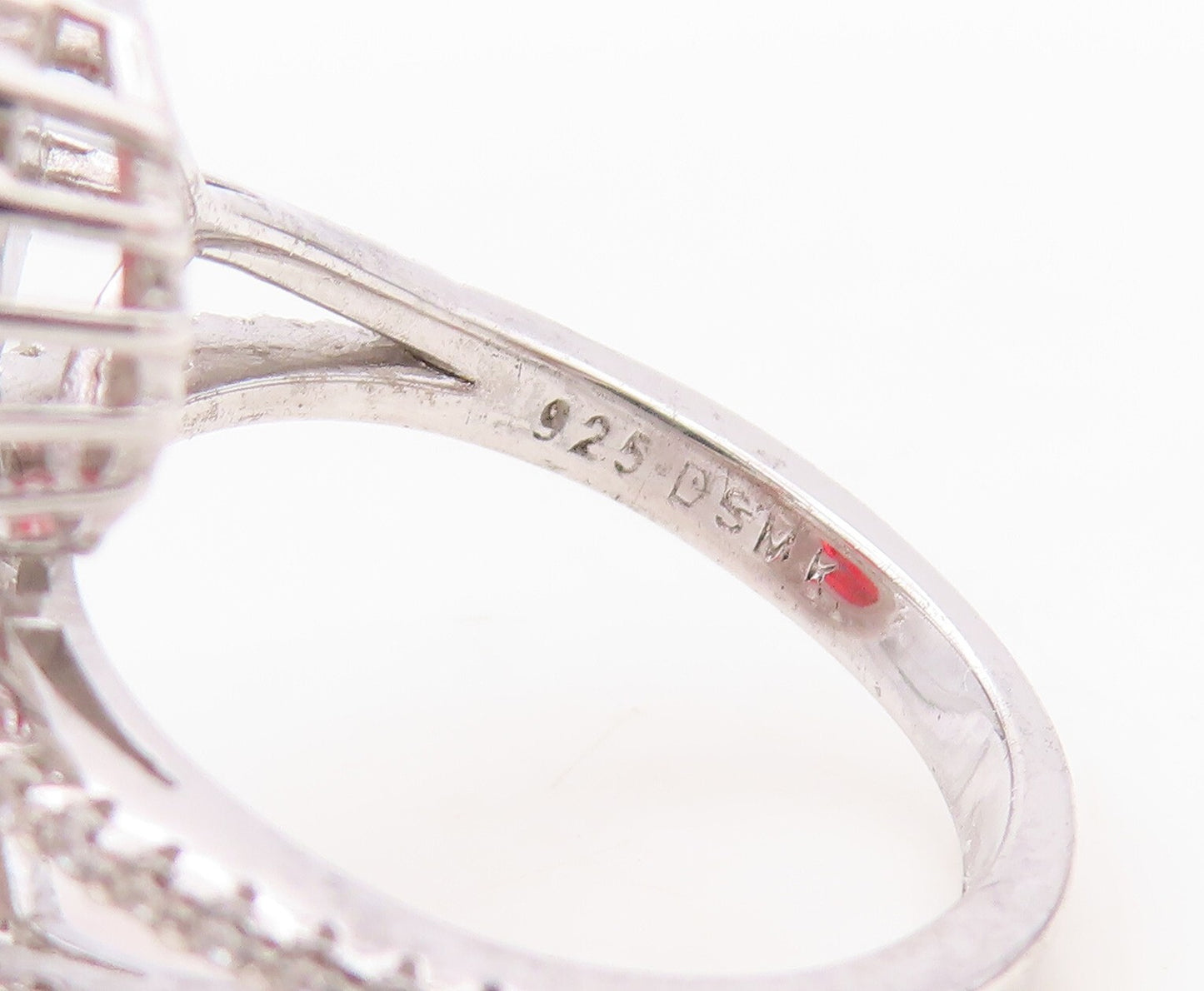 925 Sterling Silver Vintage Ring Designer Red & White CZ Bypass  Sz 6  RG30378