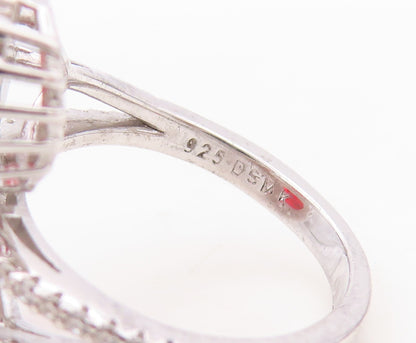 925 Sterling Silver Vintage Ring Designer Red & White CZ Bypass  Sz 6  RG30378