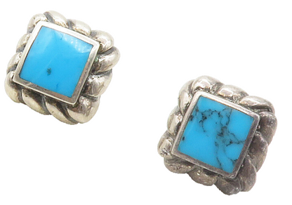 925 Sterling Silver  Vintage Turquoise Square Twist Drop Earrings  EG8658