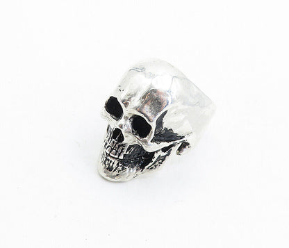 925 Sterling Silver  Vintage Sculpted Skull Head Statement Ring Sz 9  RG5547