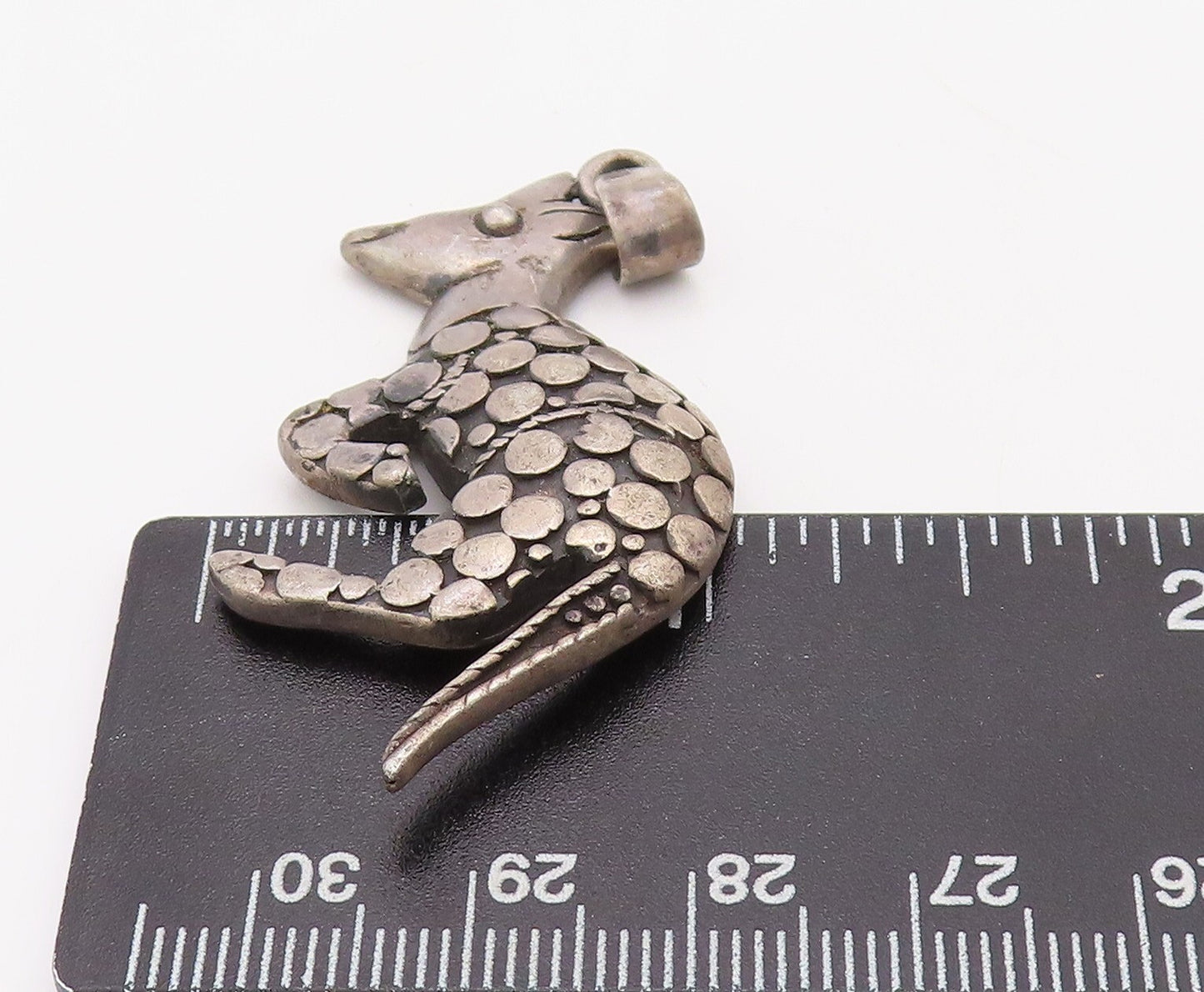 925 Sterling Silver Vintage Pendant Solid Carved Polka Dotted Kangaroo  PT23536