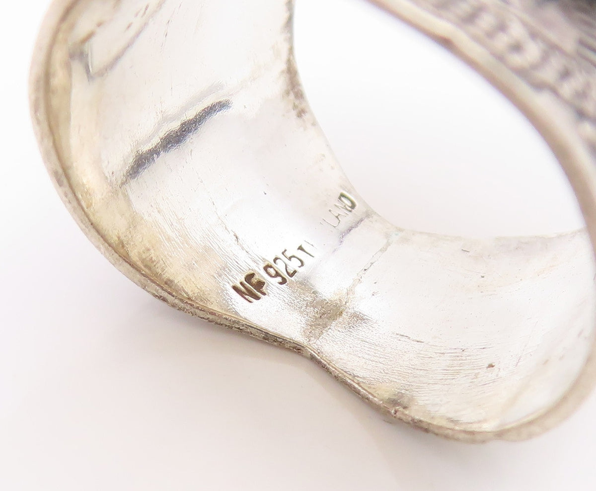 925 Sterling Silver Vintage Ring Faceted Black Onyx Etched Band  Sz 7.5  RG35186