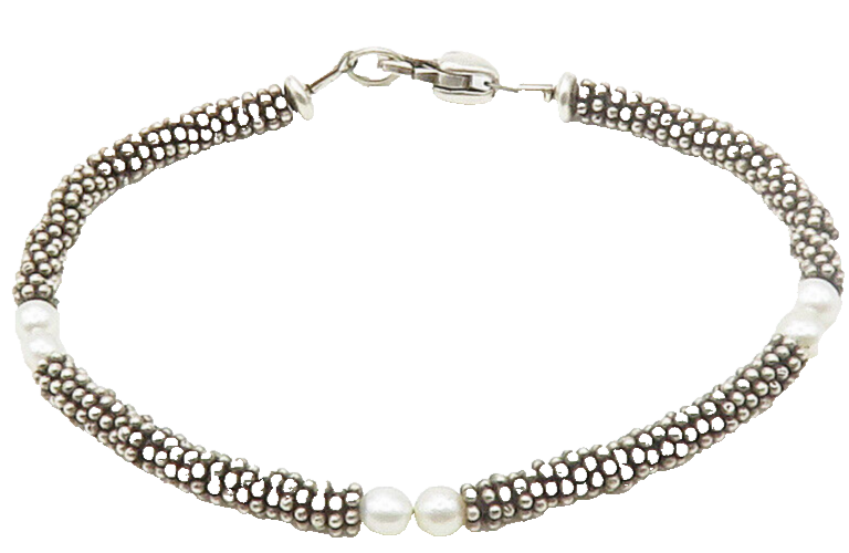 925 Sterling Silver  Vintage Petite Pearls Cluster Link Chain Bracelet  BT6024