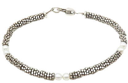925 Sterling Silver  Vintage Petite Pearls Cluster Link Chain Bracelet  BT6024