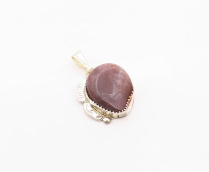 NAVAJO 925 Sterling Silver  Vintage Agate Shiny Etched Drop Pendant  PT7330