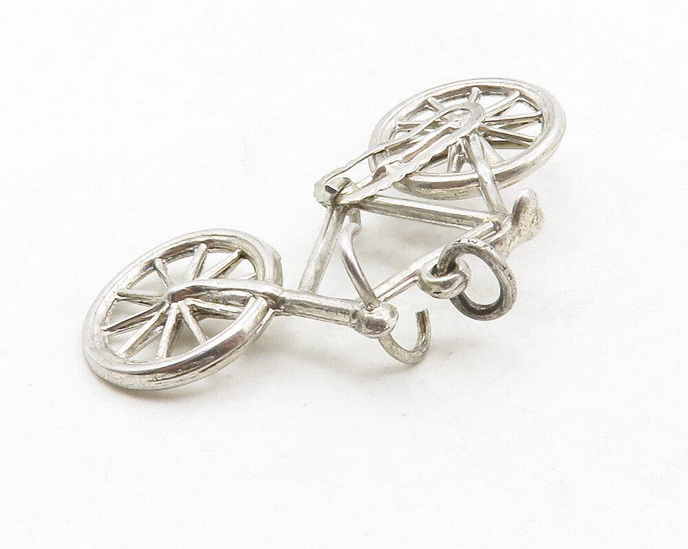 925 Sterling Silver  Vintage Shiny Bicycle Motif Drop Pendant  PT10494