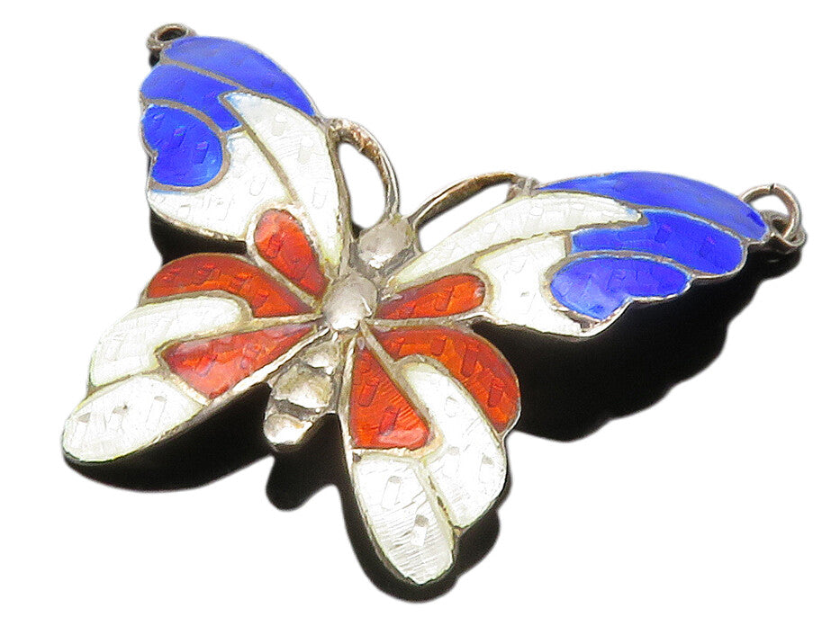 SIAM 925 Sterling Silver  Vintage Enamel Coated Butterfly Pendant  PT10444