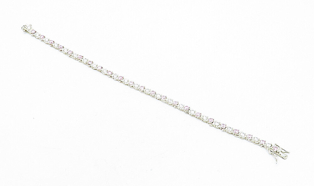 ROSS SIMON 925 Silver  Pink & White Cubic Zirconia Chain Bracelet  BT1561