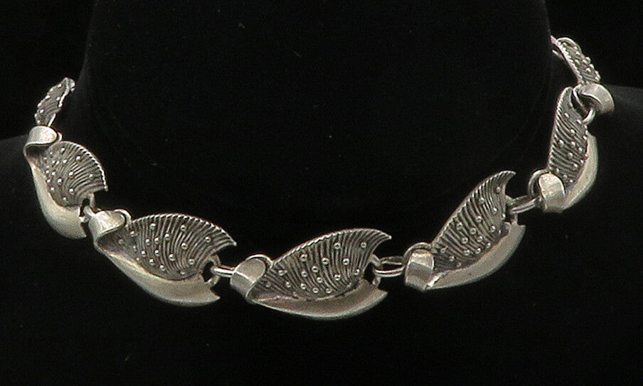 DANECRAFT 925 Sterling Silver  Vintage Floral Leaf Motif Chain Necklace NE2503