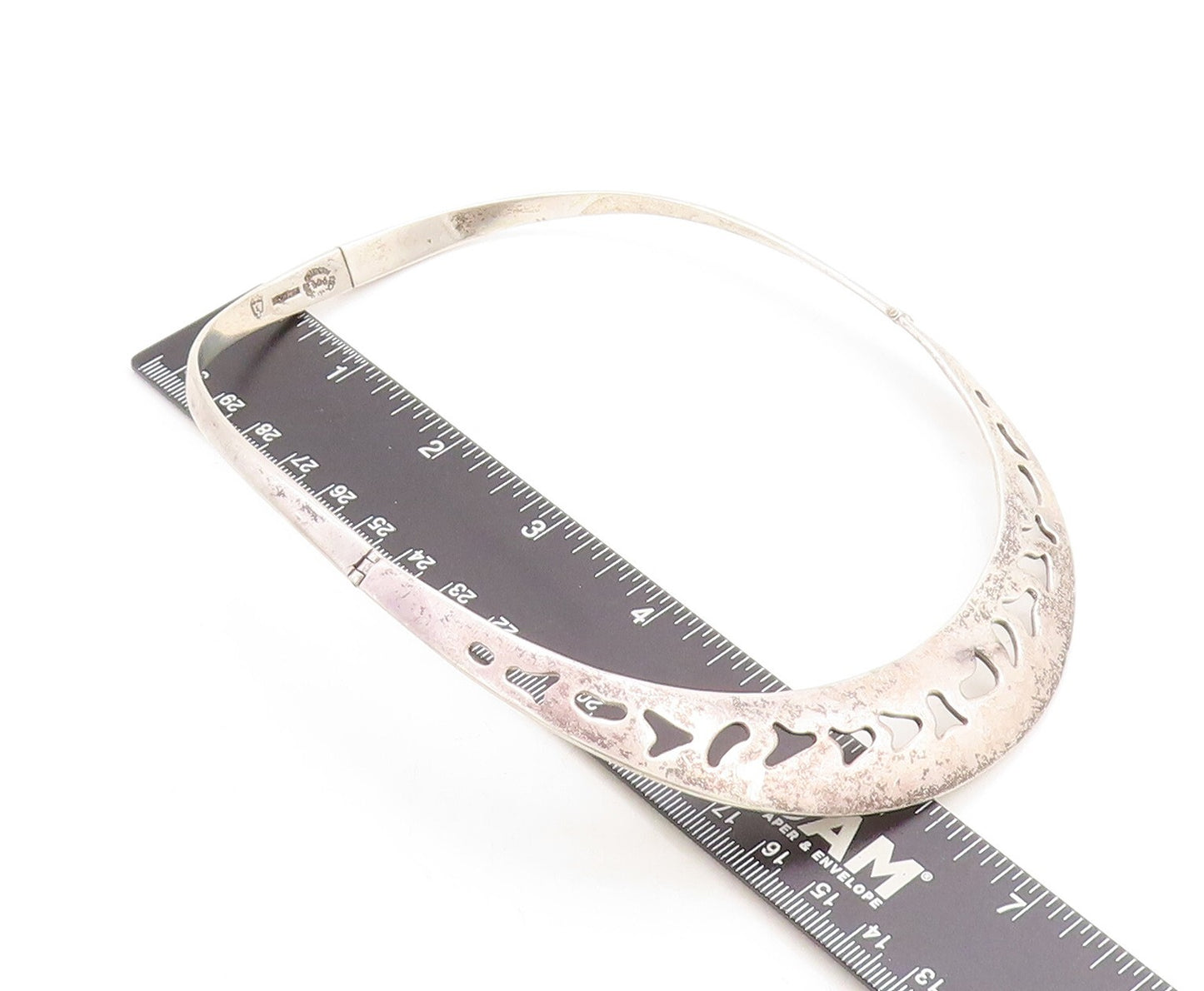TAXCO MEXICO 925 Silver  Vintage Smooth Cutout Pattern Collar Necklace  NE1169