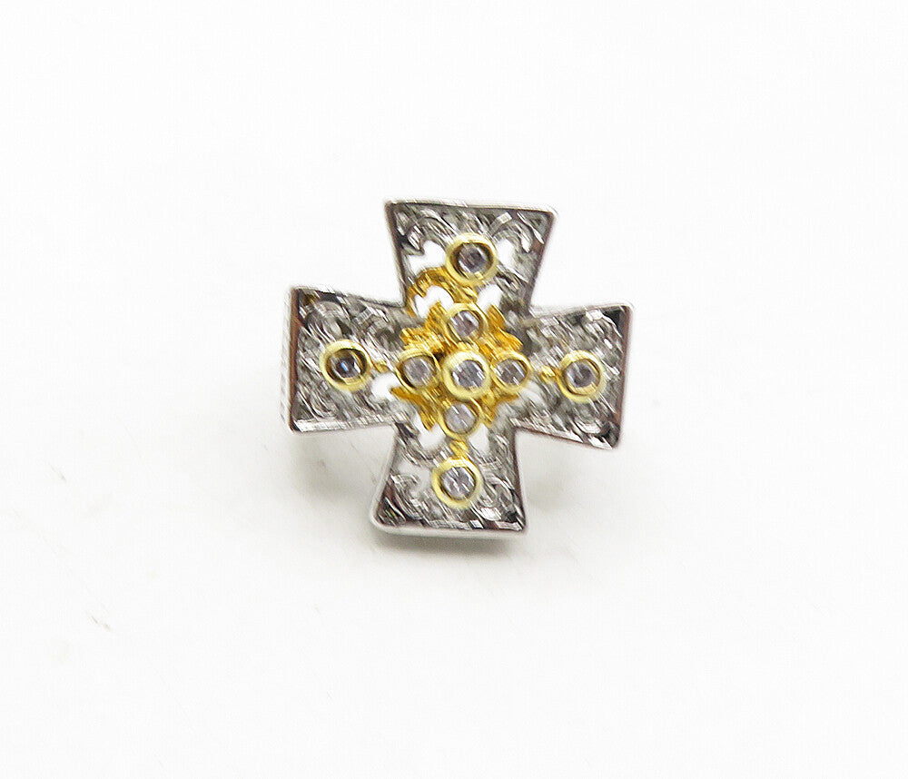 925 Sterling Silver  Topaz Accent Two Tone Cross Cocktail Ring Sz 5  RG9187