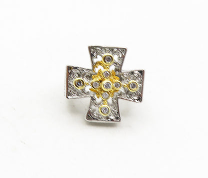 925 Sterling Silver  Topaz Accent Two Tone Cross Cocktail Ring Sz 5  RG9187