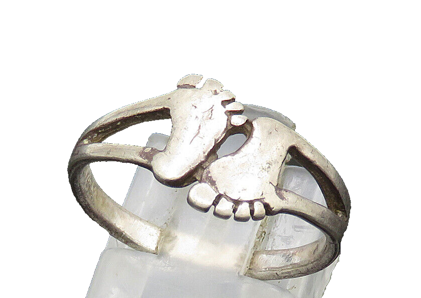 925 Sterling Silver  Vintage Footprints Split Shank Band Ring Sz 8  RG21102