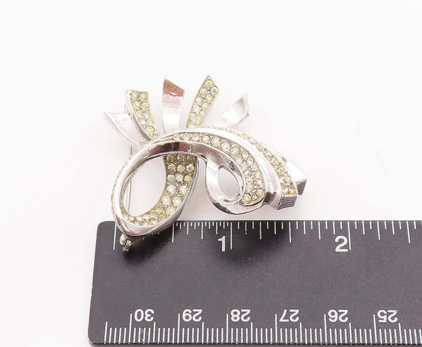 925 Sterling Silver Vintage Brooch Pin DEWEES Topaz Inlay Swirl Carved  BP10856