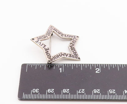 925 Sterling Silver Vintage Open Star Inspirational Words Brooch Pin BP7827