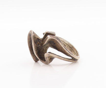 925 Sterling Silver Vintage Ring Dark Tone Brutalist Cutout  Sz 6  RG32396