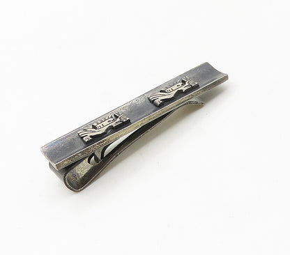 925 Sterling Silver  Vintage Oxidized Traditional Detail Tie Clip  TR2301