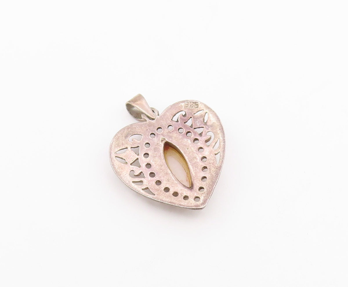925 Sterling Silver  Vintage Mother Of Pearl Love Heart Pendant  PT17704