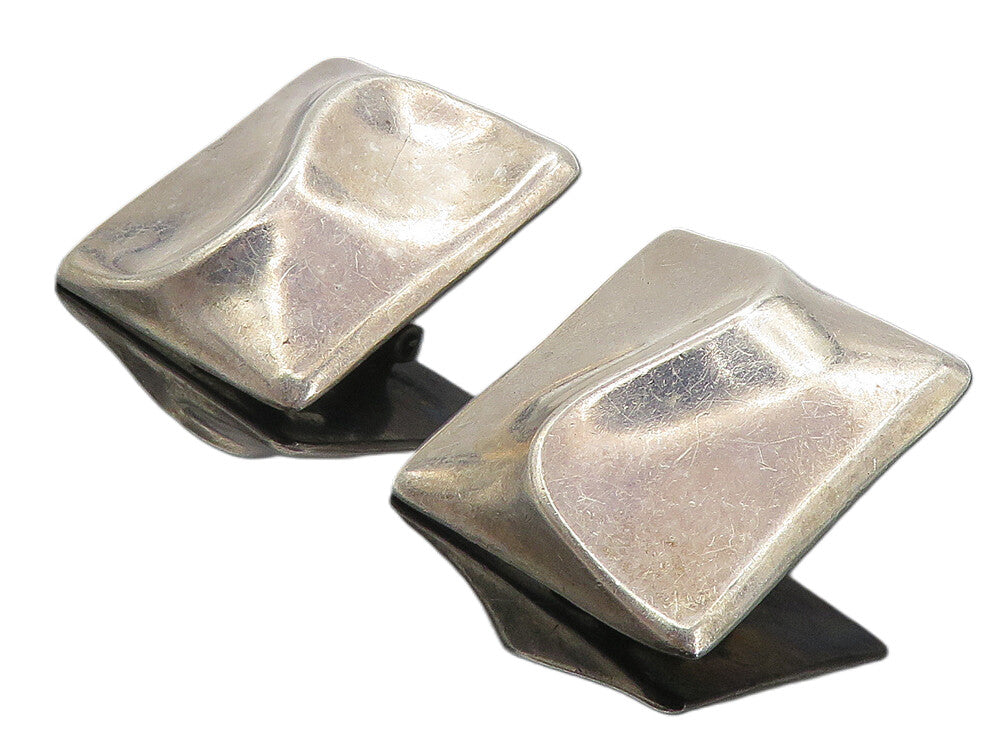 MEXICO 925 Sterling Silver Vintage Square Dome Non Pierce Earrings EG3831