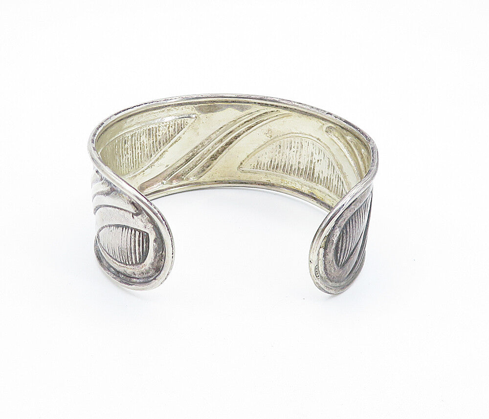 925 Sterling Silver  Vintage Oxidized Etched Raised Edge Cuff Bracelet  BT3284