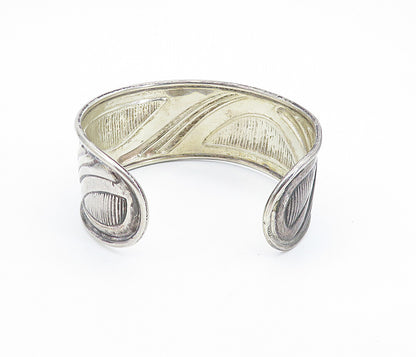 925 Sterling Silver  Vintage Oxidized Etched Raised Edge Cuff Bracelet  BT3284